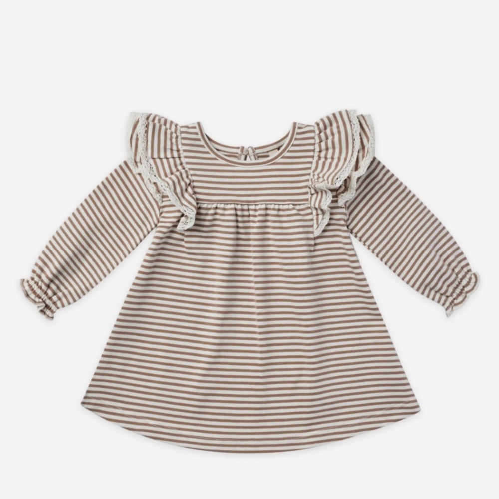 Quincy Mae Toddler Girls 2-3Y Long Sleeve Flutter Dress Cocoa Stripe Brown 2T 3T